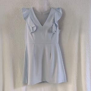 FRENCH CONNECTION Light Blue Ruffle SHORT Dress Sz 12 Sleeveless V-neck